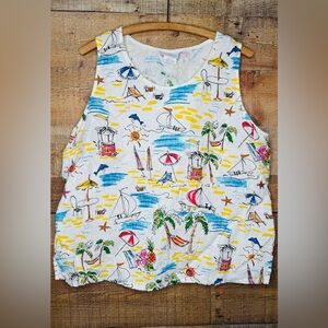 Hot Cotton Marc Ware Women 1X Beach Nautical Summer Linen Top Cottagecore Resort
